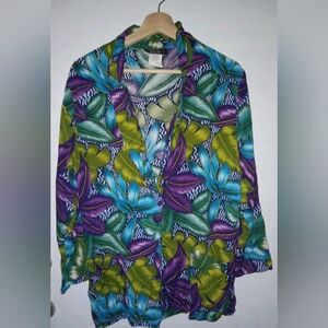 Vibrant Leaf Print Women's Blouse
